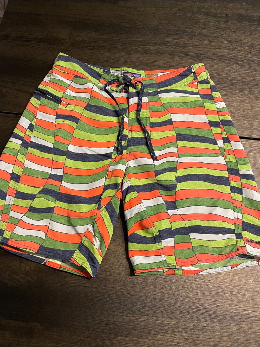 Patagonia Men's Striped Swim Shorts - Green/Orange/Navy